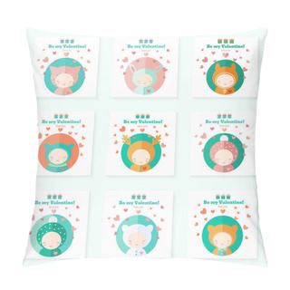 Personality  Childish Cards With Cute Characters For Valentines Day Pillow Covers