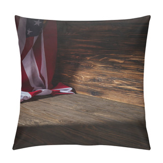 Personality  Close-up View Of American Flag On Wooden Background, Travel Concept Pillow Covers