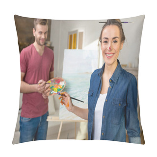 Personality  Young Couple Painting Together Pillow Covers