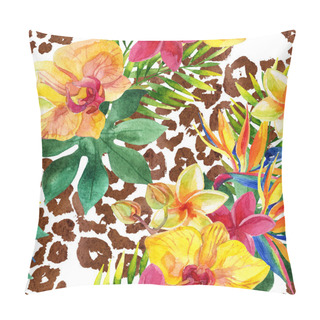 Personality  Tropical Watercolor Flowers And Leaves On Animal Print Pillow Covers
