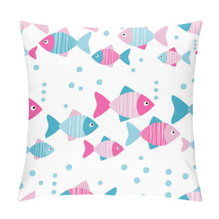 Personality  Seamless Vector Background With Decorative Fish. Scribble Texture. Textile Rapport. Pillow Covers