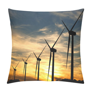 Personality  Wind Turbines In A Sunset Pillow Covers