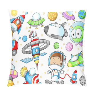 Personality  Outer Space Spaceships And Astronaut Vector Set Pillow Covers
