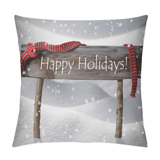 Personality  Brown Christmas Sign Happy Holidays, Snow, Red Ribbon, Snowflake Pillow Covers