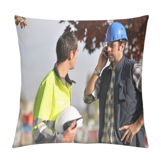 Personality  Construction Workers On Site With A Phone Pillow Covers
