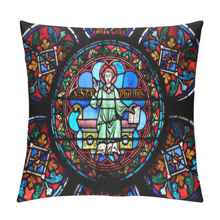 Personality  Saint Stephen, Stained Glass Window In The Notre Dame Cathedral, UNESCO World Heritage Site In Paris, France Pillow Covers