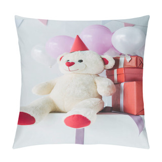 Personality  Teddy Bear In Cone With Gift Boxes And Air Balloons  Pillow Covers