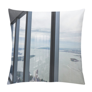Personality  View On Cloudy Sky And New York City Through Window, Usa Pillow Covers