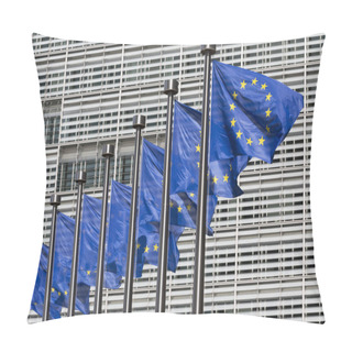 Personality  Row Of European Flags Outside Berlaymont Building, European Commission Headquarters, Brussels, Belgium Pillow Covers