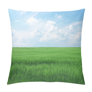 Personality  Green Wheat Field With Cloudy Blue Sky Pillow Covers