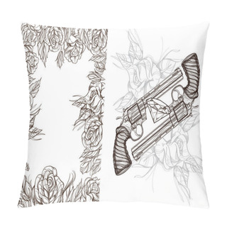 Personality  Roses And A Gun.  Illustrations  Pillow Covers