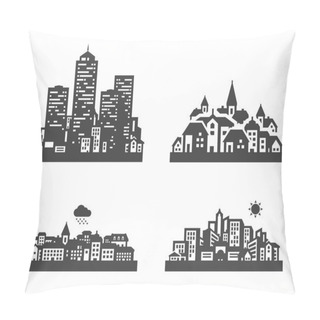 Personality  City Set Black Icons. Signs And Symbols Pillow Covers