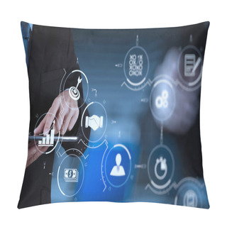 Personality  Business Process Management With Workflow Automation Diagram And Gears In Virtual Flowchart.businessman Success Working Computer Touch Screen With His Team As Concept  Pillow Covers