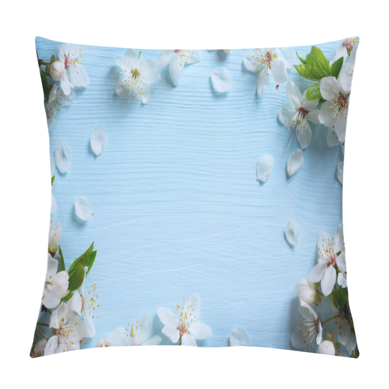 Personality  art Spring floral border background with white blossom pillow covers