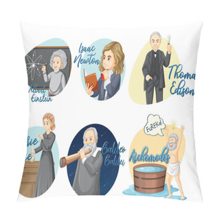 Personality  Set Of Different Famous Scientists  Illustration Pillow Covers