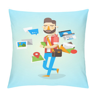 Personality  Hipster Character With Communication Elements Pillow Covers