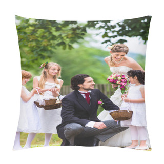 Personality  Bridal Couple At Wedding With Bridesmaid Children Pillow Covers