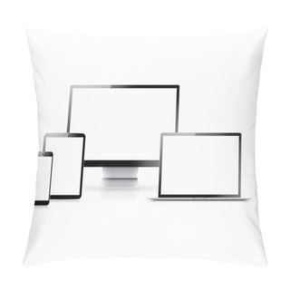 Personality  Realistic Vector Set Of Laptop, Tablet, Smartphone And Computer With Empty White Screens Pillow Covers