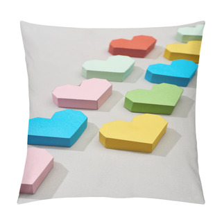Personality  Lines With Colorful Papers In Heart Shape On Grey Background Pillow Covers
