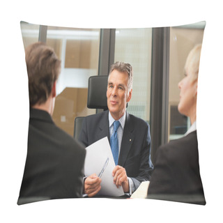 Personality  Lawyer Or Notary With Clients In His Office Pillow Covers