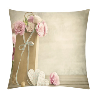 Personality  Wedding  Background With Roses Flowers And Hearts - Vintage Styl Pillow Covers