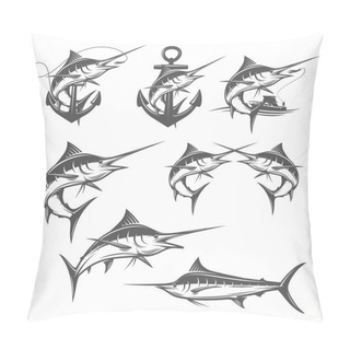 Personality  Set Of Marlin Fishing Emblems, Badges And Design Elements Pillow Covers
