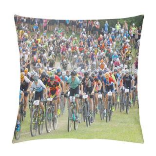 Personality  Large Group Of Fighting Mountainbike Cyclists In A Cluster Pillow Covers