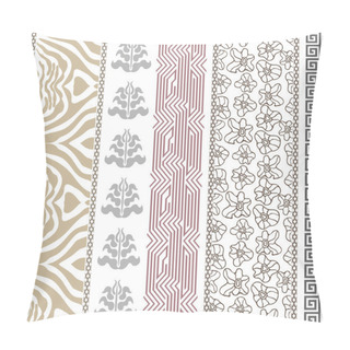Personality  Set Of Borders With Bohemian Motifs. Hand Drawn Seamless Paisley Pattern With Roses, Damask Borders, Zebra Print, Carnival Masks.  Pillow Covers