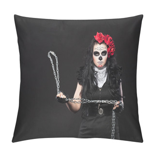 Personality  Depressed Woman In Day Of The Dead Mask With Chain Pillow Covers