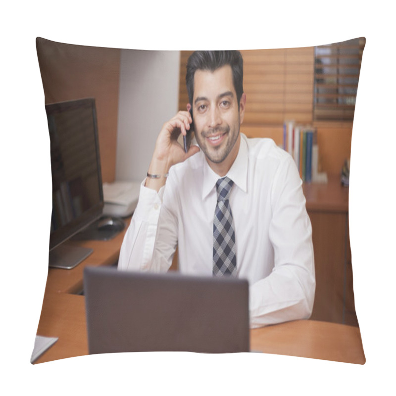 Personality  Portrait Of A Happy Successful Mature Business Man Talking On The Phone Pillow Covers