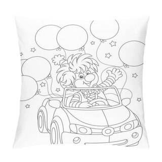 Personality  Funny Circus Clown Driving His Car With Holiday Balloons, Black And White Vector Illustration In A Cartoon Style For A Coloring Book Pillow Covers
