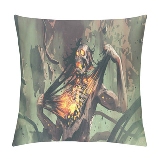 Personality  The Undead Ripped The Chest To Release The Evil Power Inside, Digital Art Style, Illustration Painting Pillow Covers