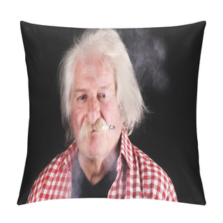 Personality  Old Caucasian Man Is Smoking Pillow Covers