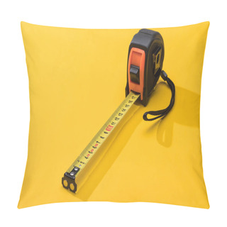 Personality  Industrial Measuring Tape With Shadow On Yellow Background Pillow Covers