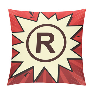 Personality  Registered Trademark Sign. Vector. Dark Red Icon In Lemon Chiffon Shutter Bubble At Red Popart Background With Rays. Pillow Covers