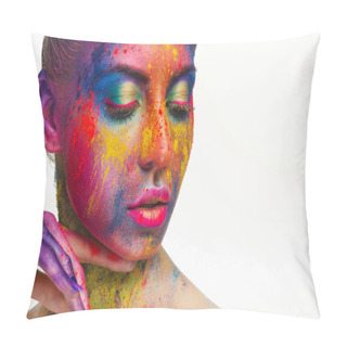 Personality  Beautiful Woman Portrait With Bright Art Make-up Pillow Covers