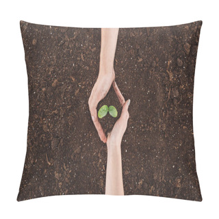 Personality  Cropped View Of Couple Holding Ground With Plant In Hands, Protecting Nature Concept  Pillow Covers