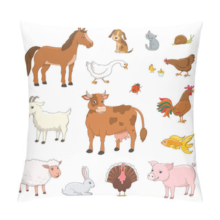 Personality  Set Of Cartoon Farm Animals And Poultry On White Pillow Covers
