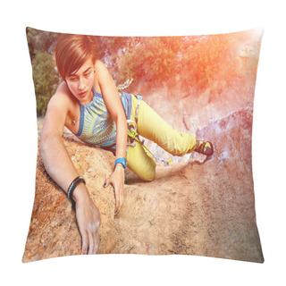 Personality  Rock Climber Climbing Up A Cliff Pillow Covers