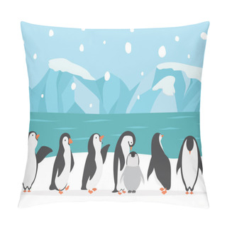 Personality  Family Penguins With North Pole Background Vector Pillow Covers