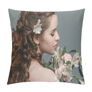 Personality  Young Woman With Flowers Pillow Covers