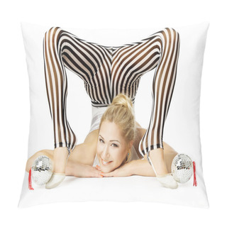 Personality Gymnast Woman Flexible Body Upside Down, Isolated White Backgroud Pillow Covers