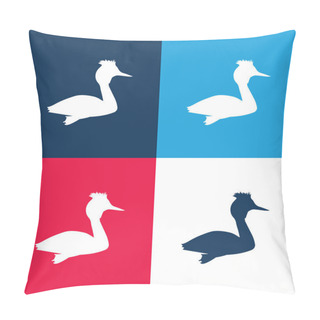 Personality  Bird Grebe Shape Blue And Red Four Color Minimal Icon Set Pillow Covers