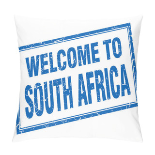 Personality  South Africa Blue Square Grunge Welcome Isolated Stamp Pillow Covers