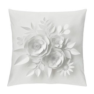 Personality  3d Render, Digital Illustration, White Paper Flowers, Floral Background, Wedding Card Pillow Covers