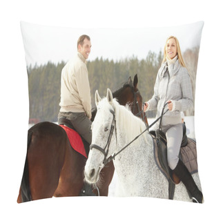 Personality  Couple Horseback Riding In Winter  Pillow Covers