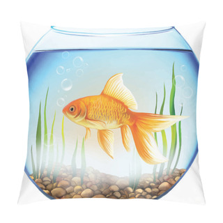 Personality  Gold Fish In A Round Aquarium With Stones And Plants. Pillow Covers