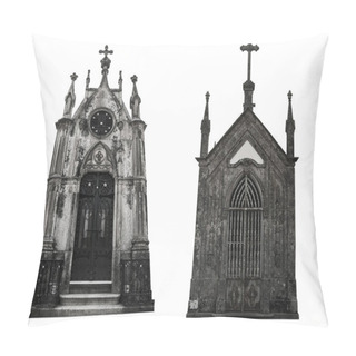 Personality  Set Of Two Different Facades Of Old Crypts. Isolated On White Background. Pillow Covers