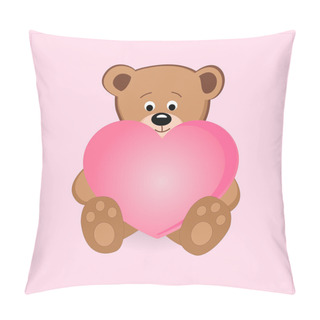 Personality  Cute Teddy Bear Holding Pink Heart - Vector Illustration Pillow Covers
