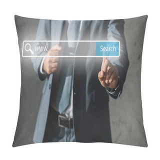 Personality  Cropped View Of Developer In Formal Wear Touching Website Search Bar Pillow Covers